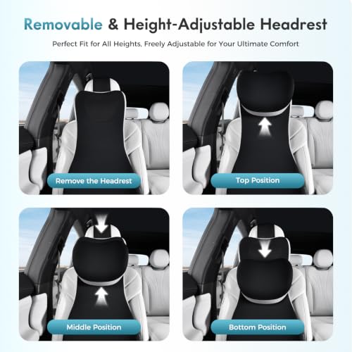 Image of FLORICH Upgraded Car Seat Lumbar Support Pillow and Adjustable Headrest One-Piece Design, Memory Foam Breathable Back Neck Support Cushion, Widened Design for Car Seat Long Driving Back Pain Relief