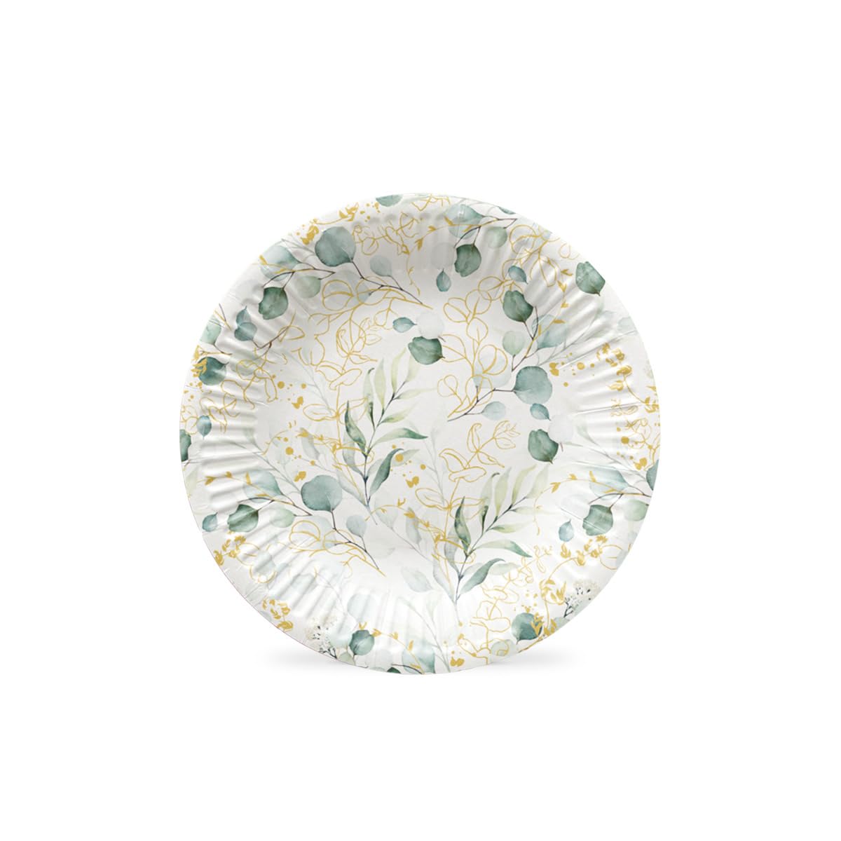 DHAIQC 48 stuks saliegroen papieren borden 17,8 cm, verloop groen geschulpte feestborden met goudfolie rand wegwerp dessert taartborden voor babyshower bruiloft verjaardag benodigdheden