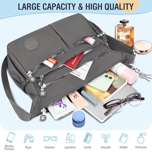 Image of Nylon Crossbody Bags for Women Waterproof Lightweight Large Travel Purses Multi-Pocket Pocketbooks Shoulder Bag