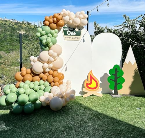 Image of Brown and Green Balloon Arch Kit for Boys One Happy Camper Camp Bachelorette Camping Birthday Outdoor Wild Adventure Party Decorations