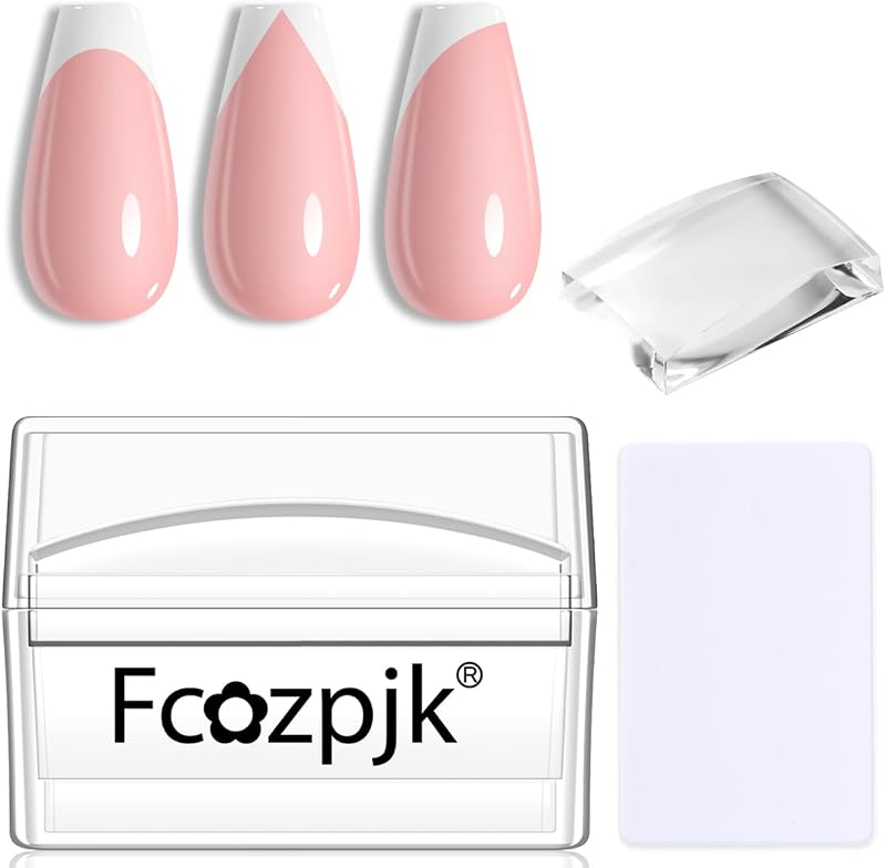 Fcozpjk French Tip Tool, 3PCS Clear Silicone Nail Art Stamper Scraper Kit | with Replacement Soft Jelly Stamp Head Quick French Tip Manicure Guides Stamping Polish Printing Design Salon Supplies