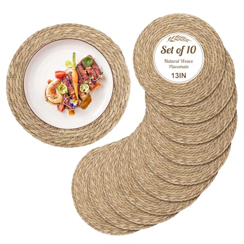 Round Woven placemats,Set of 10,Heat-Resistant Woven placemats,Rustic Paisley Style Decoration,Non-Slip,Washable,Natural