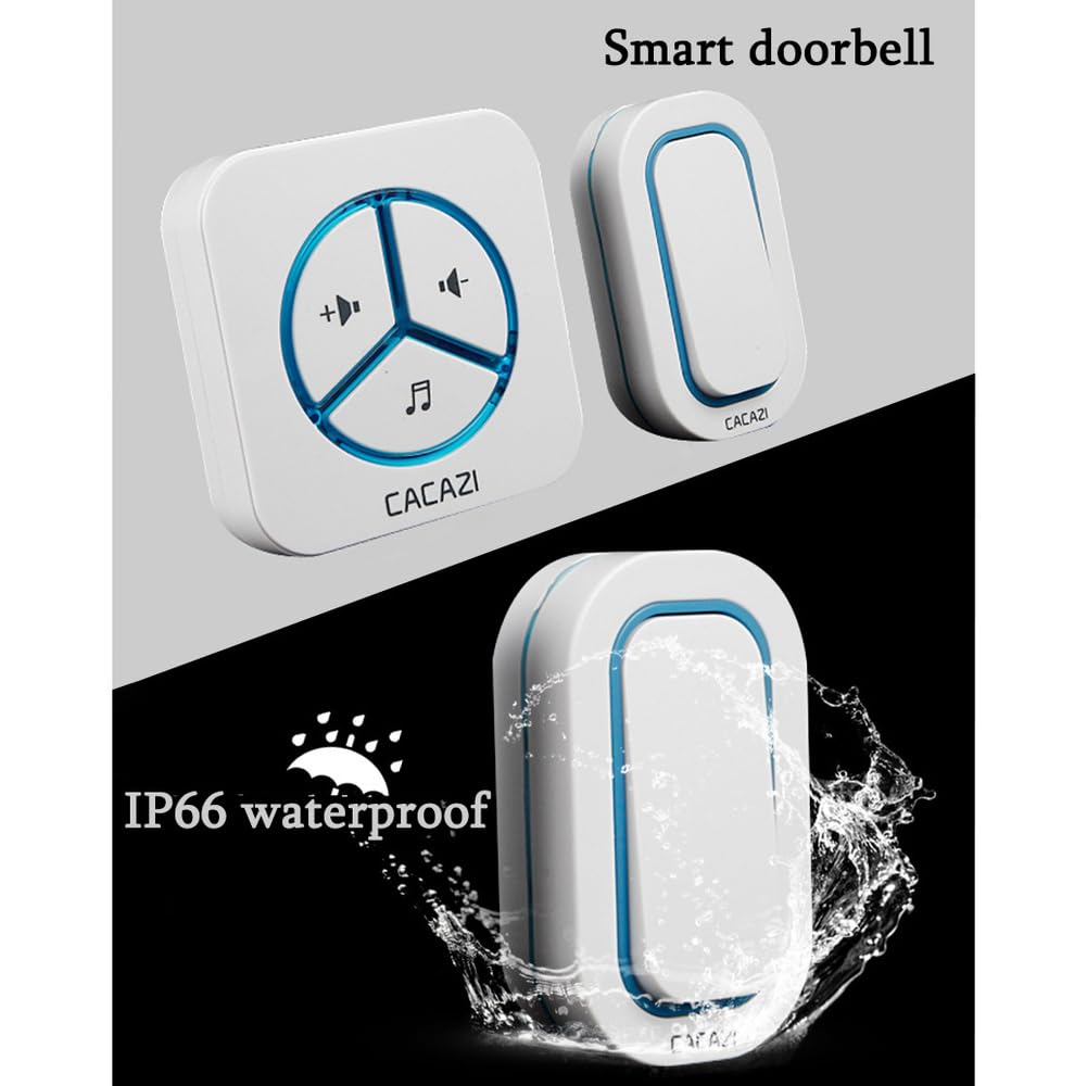 Timbre Inalámbrico con Pilas,LED Timbre Inalámbrico Exterior Impermeable IP66 con 2 Receptores,300M Alcance,6 Niveles de Volumen y 48 Melodías para Casa,Hotel,Oficina,Emergencia etc,Negro