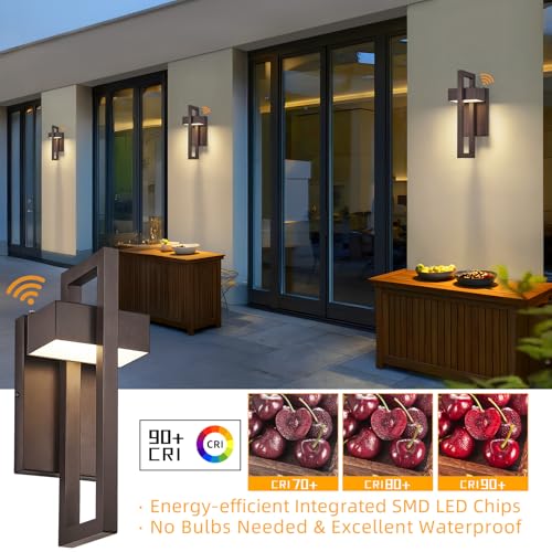 Image of tewei LED Outdoor Wall Sconce Dusk to Dawn Outdoor Lighting, Modern Exterior Lighting Fixtures, Brown LED Front Porch Lights Outside Wall Mount Lights for House, Hallway, Warm White 3000K, 1 Pack