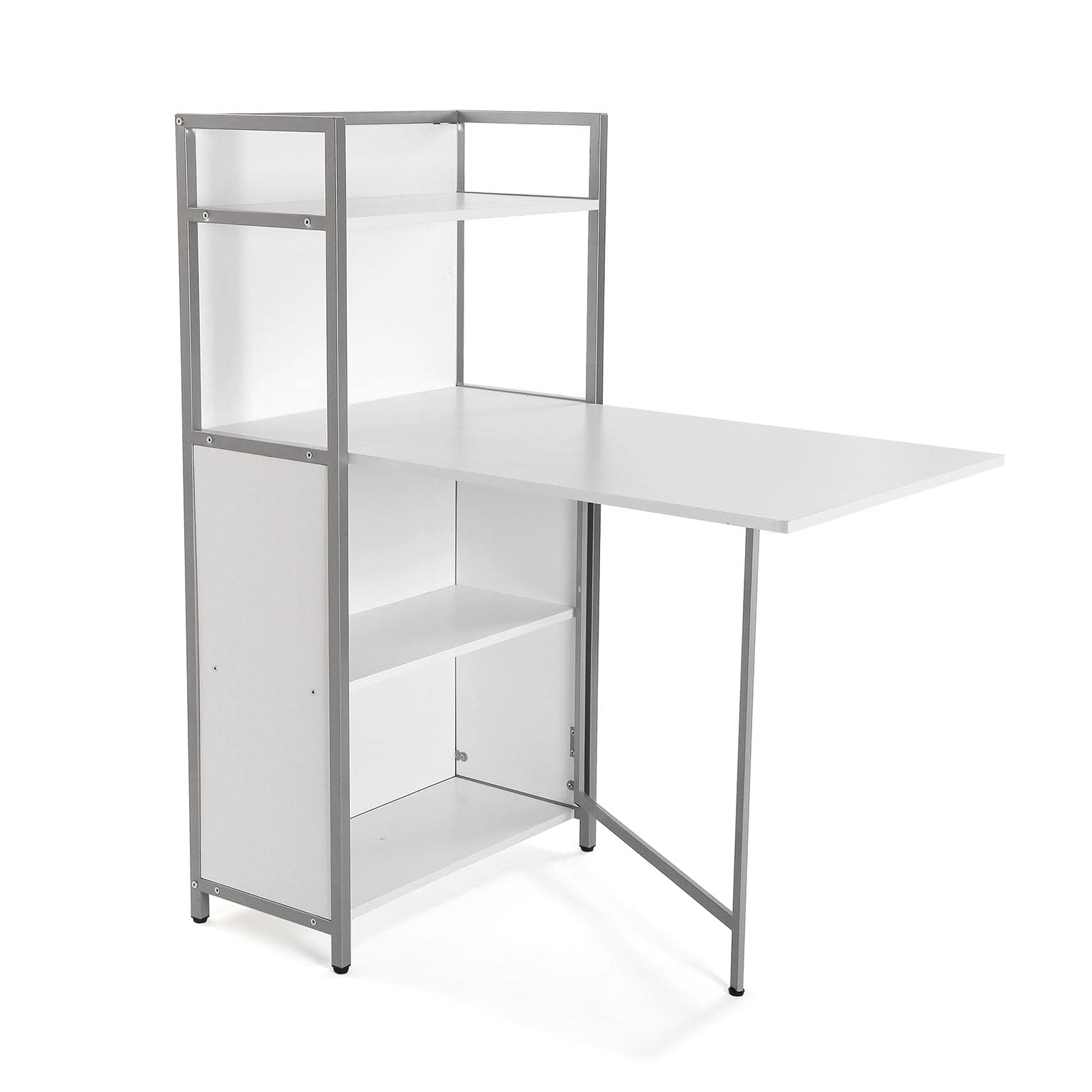 Versa Blumenau Mesa de Comedor con Estantería para Cocina, Terraza, Jardín o Comedor, Encimera Plegable, Medidas (Al x L x An) 120 x 30 x 62 cm, Madera, PVC y Metal, Color Blanco