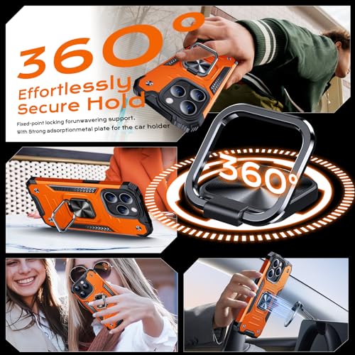 Image of Anqrp Heavy Duty Case for iPhone 13 Pro Case with Enhanced Ring Holder Grip Stand, Military Grade Shockproof Rugged Drop Protective Silicone Hard Slim iPhone 13 Pro Phone Case Cover,Orange