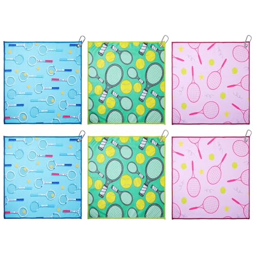 6 Pcs Soft Tennis Towel 15 x 16.5 Inch Absorbent Fast Drying Sports Towel with Clip Funny Tennis Gift for Women Men Sports Player Fitness Accessories