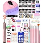 Acrylic Nail Art Kit-Nail Art Manicure Set Acrylic Powder Brush Glitter File French Tips U V Lamp Nail Art Decoration Tools Nail Drill kit for beginners with everything at home (White)