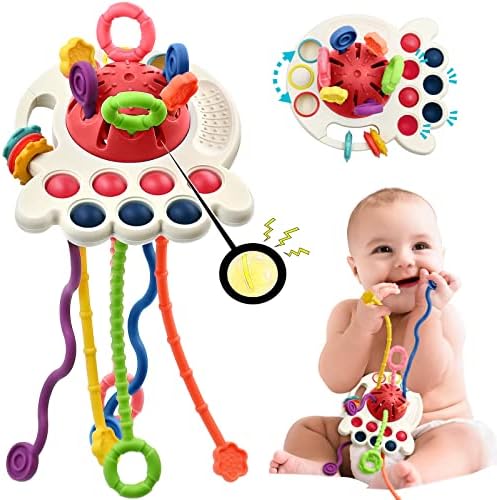 AiTuiTui Sensory Montessori Baby Toys 6 to 12 Months, Toddler Travel Toys for 1 2 Year Old Boy Girl Birthday Gifts, Soft Pull String Fidget Educational Learning Bath Toys for 9 10 18 Months Infant