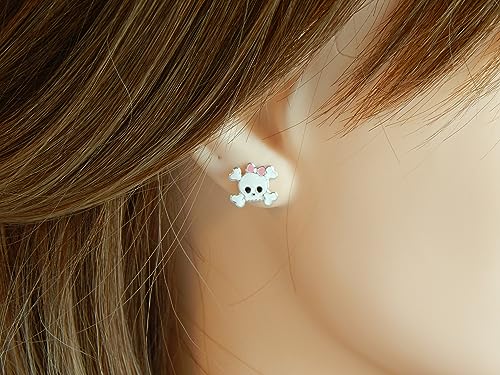 925 Sterling Silver Set of 3 Pairs Halloween Set Witch Hat, Orange Candy Corn, Skull with Pink Bow Stud Earrings (Nickel Free)3