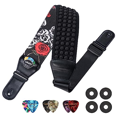 LEKATO Correa de bajo para guitarra eléctrica, correa de neopreno acolchada de 3 pulgadas de ancho con...