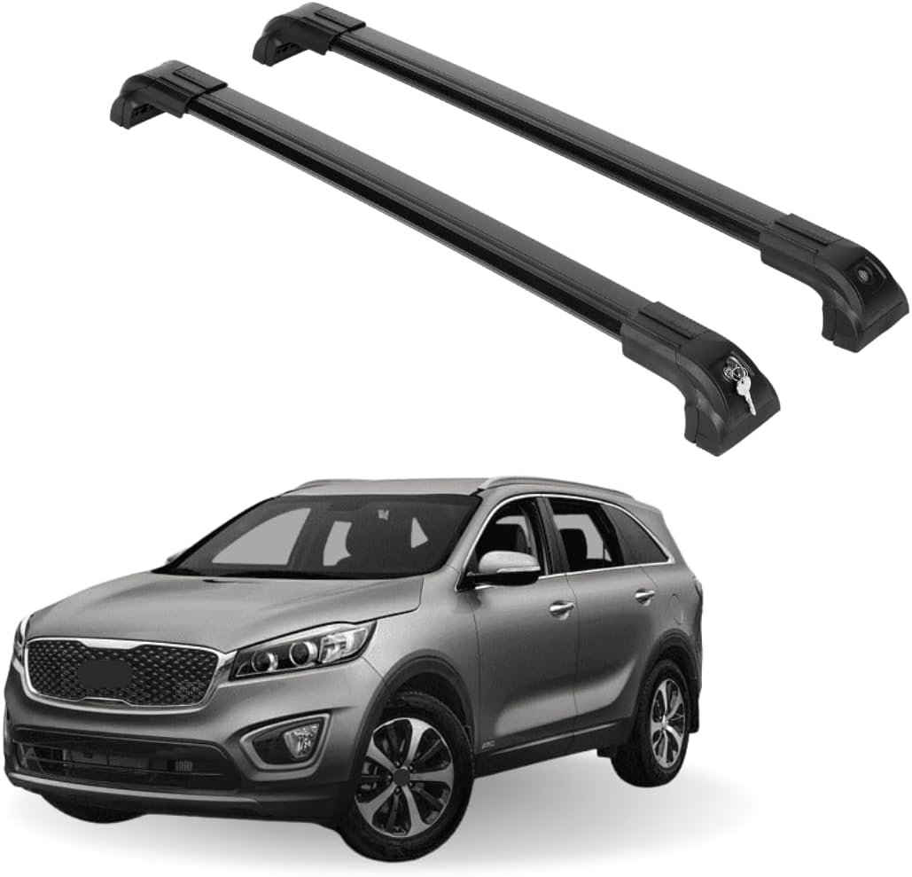 ERKUL Heavy Duty 220lb Roof Rack Cross Bars for Kia Sorento 2016-2020 | Solid Metal Mounts | Aluminum Crossbars with Anti Theft Lock for Rooftop - Compatible with Flush Rails - Black