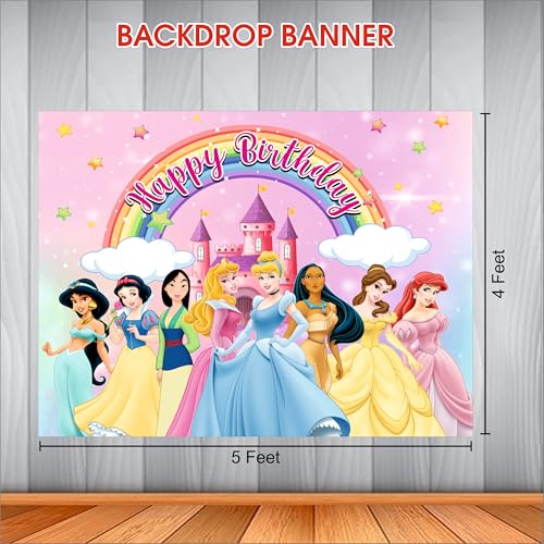 Image of Princess Birthday Backdrop 5x4 Ft | Backdrops for Decoration | Birthday Decoration Backdrop | Banner for Kids Theme Party