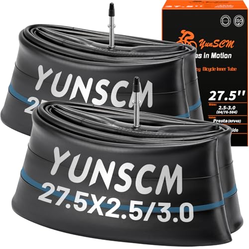 2-Pcs 27.5' Heavy Duty Bike Tubes 27.5x2.5/3.0 (64/76-584) 48mm Presta Valve with Removable Valve Inner Tubes 27.5' Bicycle Tubes Compatible with 27.5 x 2.50/2.60/2.80/3.0 Bike Tire Tubes