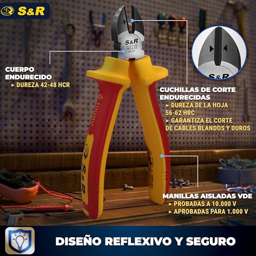 Miniatura 3 de S R Alicate De Corte Lateral Diagonal Electricista 160mm - Cortacable Vde Aislado1000 V - Alicate Electricista Pelacable Multiuso