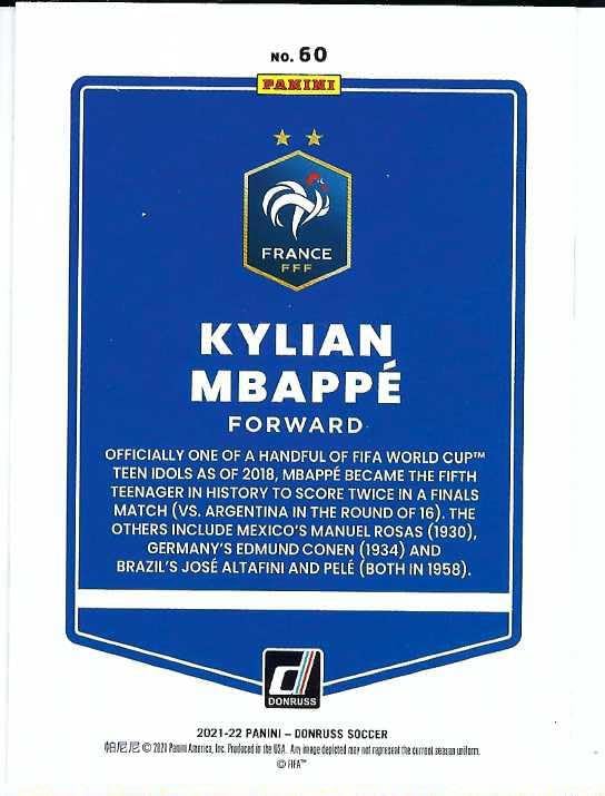 KYLIAN MBAPPE 2021-22 Panini Donruss Road to FIFA World Cup Qatar 2022#60 GOLD PRESS PROOF PARALLEL Soccer Card #138 of only 349 Made! Paris Saint-Germain PSG France