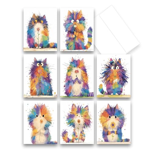 Aria Rae Watercolor Cat Greeting Cards (8) 5.5x4.5 inches