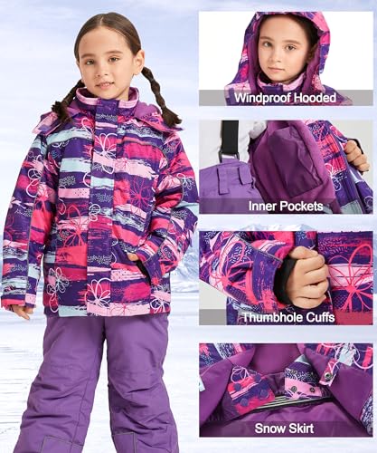 Hiheart Girls Warm Snowsuit Hooded Ski Jacket + Pants 2 Pcs Set2