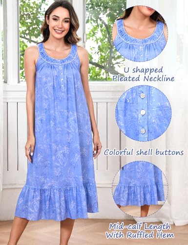Image of MZROCR Cotton Nightgowns for Women Soft Sleeveless Night Gown for Adult Women Ruffle Sleepwear