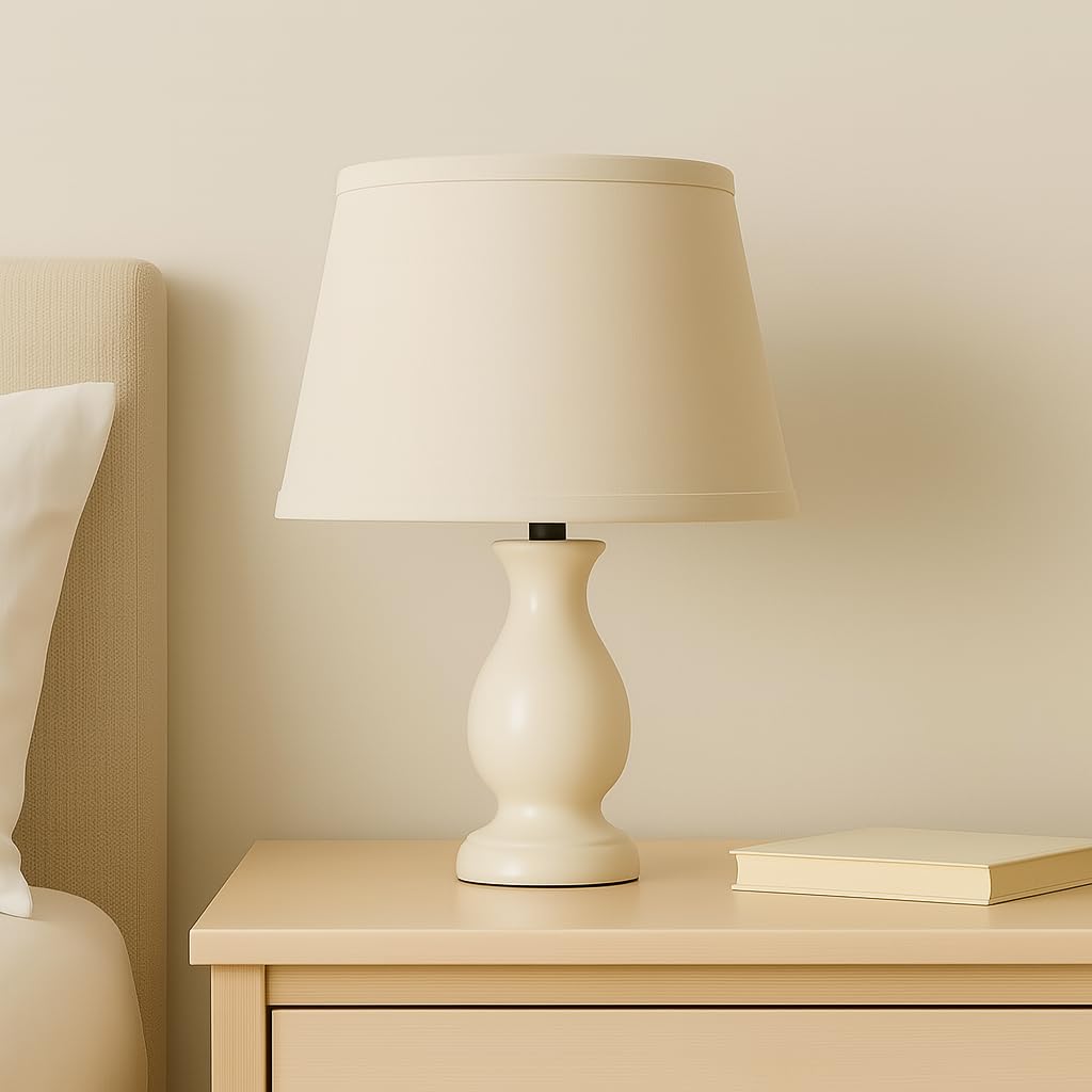 30 cm Paralume Tessuto di Cotone con PVC Bianco, Prodotto Artigianale, per Lampada da Tavolo, Piantana (Avorio)