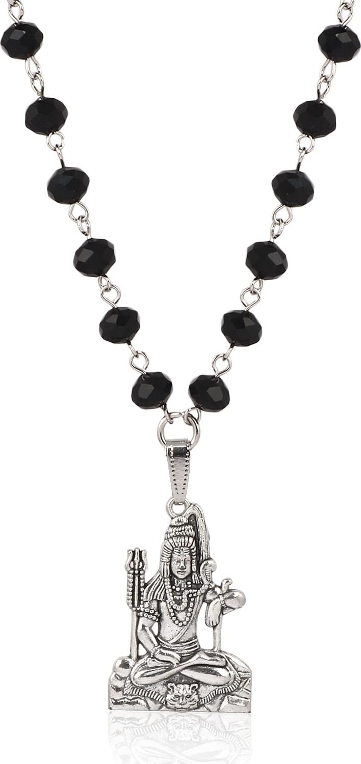 czardonic Hindu Religious Shiv-Shankar Silver Stainless Steel Pendant Chain For all Men and Women | Stylish & Fancy Neckpiece for All Ocassion | Black-picture-0