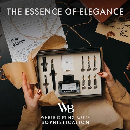Image of Wordsworth & Black Luxury Calligraphy Pen Set for Writing, 6 Nibs, Black | Fountain Ink Bottle, Cartridges & Refill Converter, Refillable, Black, High End Gift for Men & Women, Journaling & Lettering