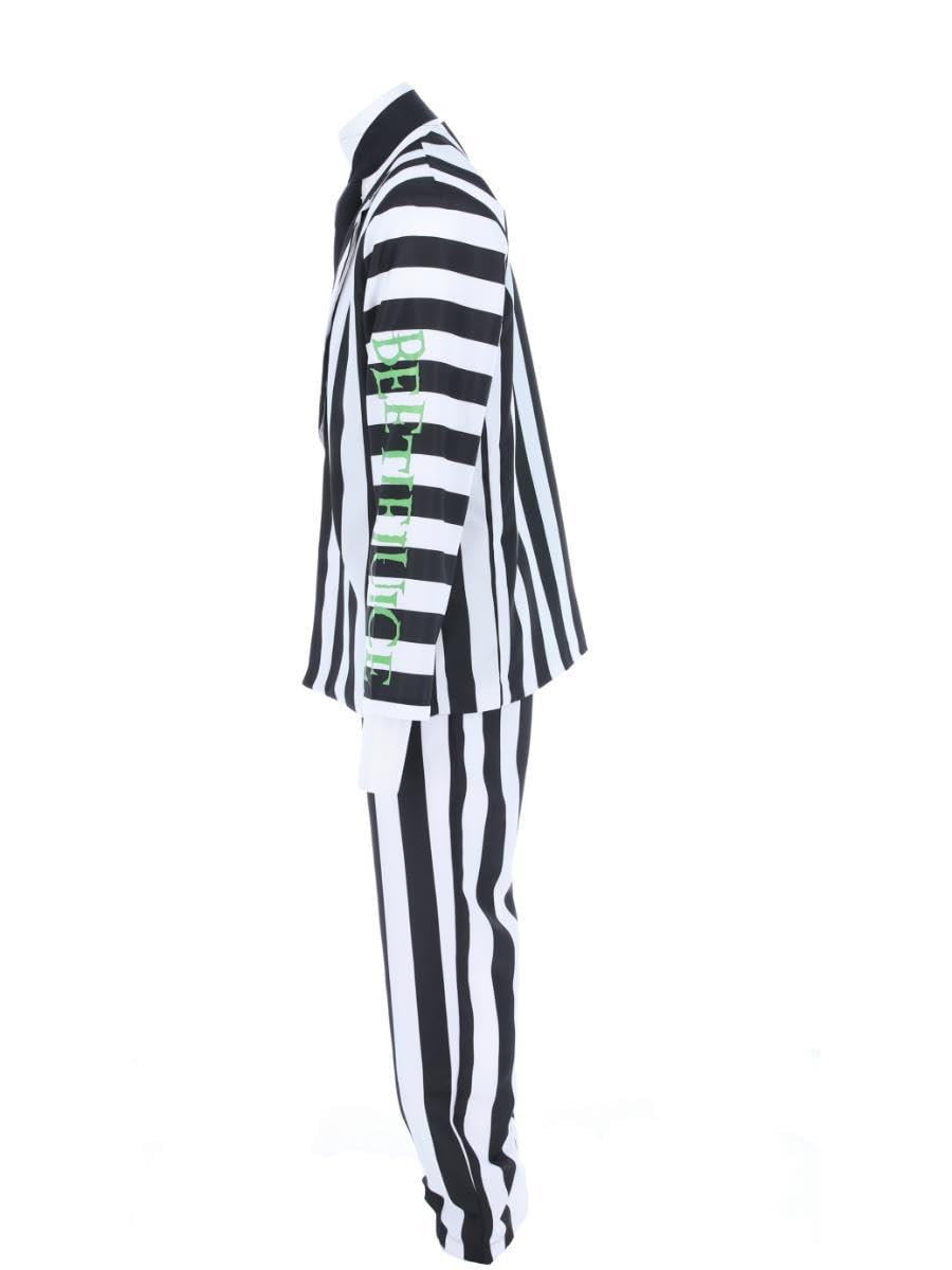 Smiffys Beetlejuice - Costume da bambino con giacca, camicia finta cravatta e pantaloni, licenza ufficiale Warner Brothers, costume classico Beetlejuice a righe con costumi per la famiglia abbinati