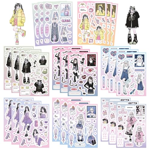 8枚セット スイート クール ガール メイク ア フェイス ステッカー かわいい アニメ おしゃれ 防水 トレンディ 落書き 漫画 アウトドア DIY スノーボード スーツケース ギター 車 バイク 自転車 水筒 ヘルメット パソコン 携帯 ノート