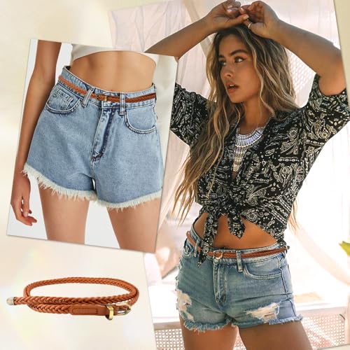 3 Stück Schmaler Gürtel Damen Verstellbar, Gesamtlänge 99 cm, FlechtgüRtel Bindegürtel Damen, Kleid Gürtel, Damengürtel Schmal für Jeans, Kleider, Blusen, Verschiedene Anlässe, Schwarz, Weiß, Kamel
