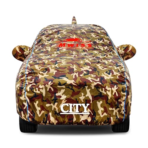 Image of Waterproof Car Cover for Honda City | Dustproof, UV & Scratch Resistant Soft Cotton Lining | Triple Stitched, Mirror Pockets & Elastic Hem | Jungle