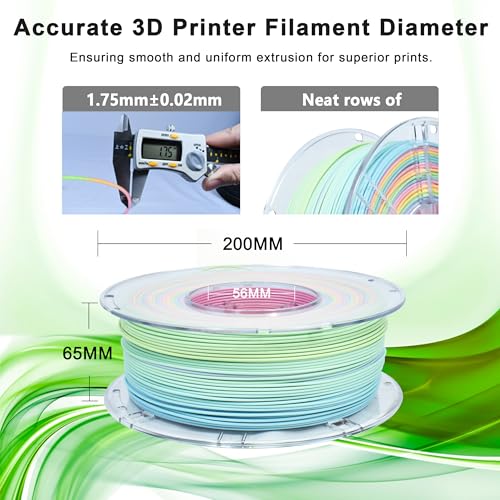 Image of iBOSS Matte Rainbow 3D Printer PLA+ Filament 1.75 + /- 0.02mm, Matte Muticolor Filament PLA Plus 1KG(2.2LBS) Spool, Matte Macaron Rainbow Color Change Filament for Most FDM 3D Printer