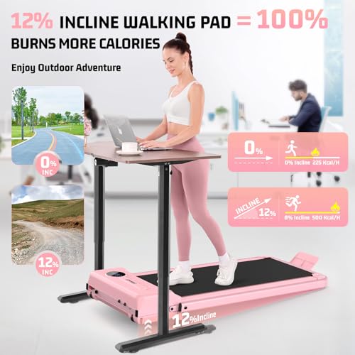 Image of FUNMILY Upgrade Walking Pad Folding Treadmill with 12% /15% Incline & Handle Bar, 3.5HP Foldable Under Desk Compact Treadmills for Home /Office /Gym, 400+lb Capacity, Shock Absorption