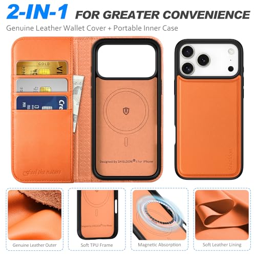 SHIELDON Detachable Wallet Case for iPhone 18 Pro Max/17 Pro Max, Orange by SHIELDON - Used condition - Image 5