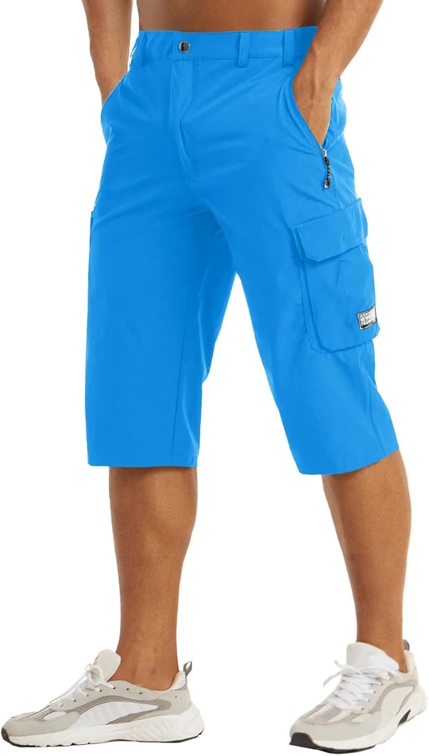 MAGCOMSEN Men’s Workout Gym Shorts Quick Dry 3/4 Capri Pants Zipper Pockets Hiking Athletic Running Shorts