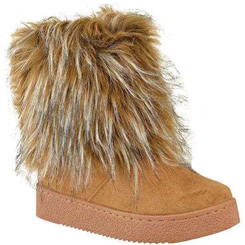 Fashion Thirsty Womens Flat Faux Fur Furry Winter Ankle Boots Low Heel Fluffy Casual Size 9
