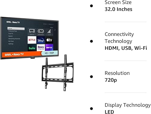 Miniatura 8 de ONN Smart TV LED Clase HD (720P) de 32 pulgadas compatible con Netflix, Disney+, YouTube, Apple TV, Alexa y Google Assistant + soporte de pared