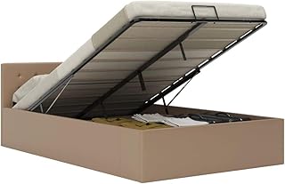 vidaXL Giroletto Idraulico con Contenitore Moderno Salvaspazio Robusto a Doghe Letto Imbottito Struttura Telaio Cappuccino in Similpelle 120x200cm