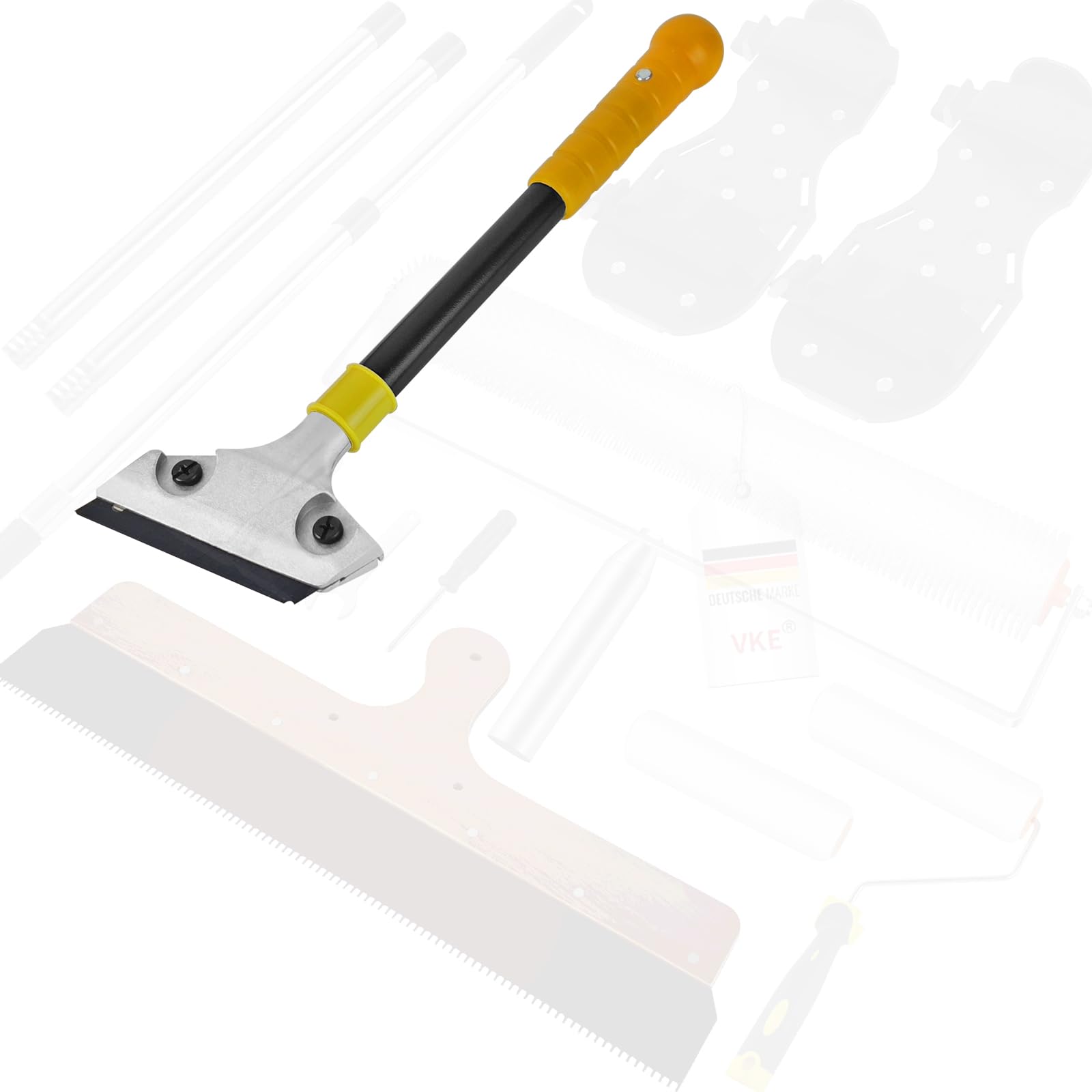 VKE Rullo Autolivellante per Pavimenti 50cm con Paraspruzzi, Rullo Frangibolle, Spatola di Compensazione 56cm, Scarpe Chiodate per Prato, Autolivellante per Pavimenti(Solo un Raschietto Vetro)