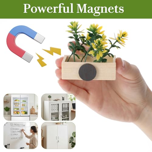 4 imanes de madera flor en maceta 3D para refrigerador miniatura 4