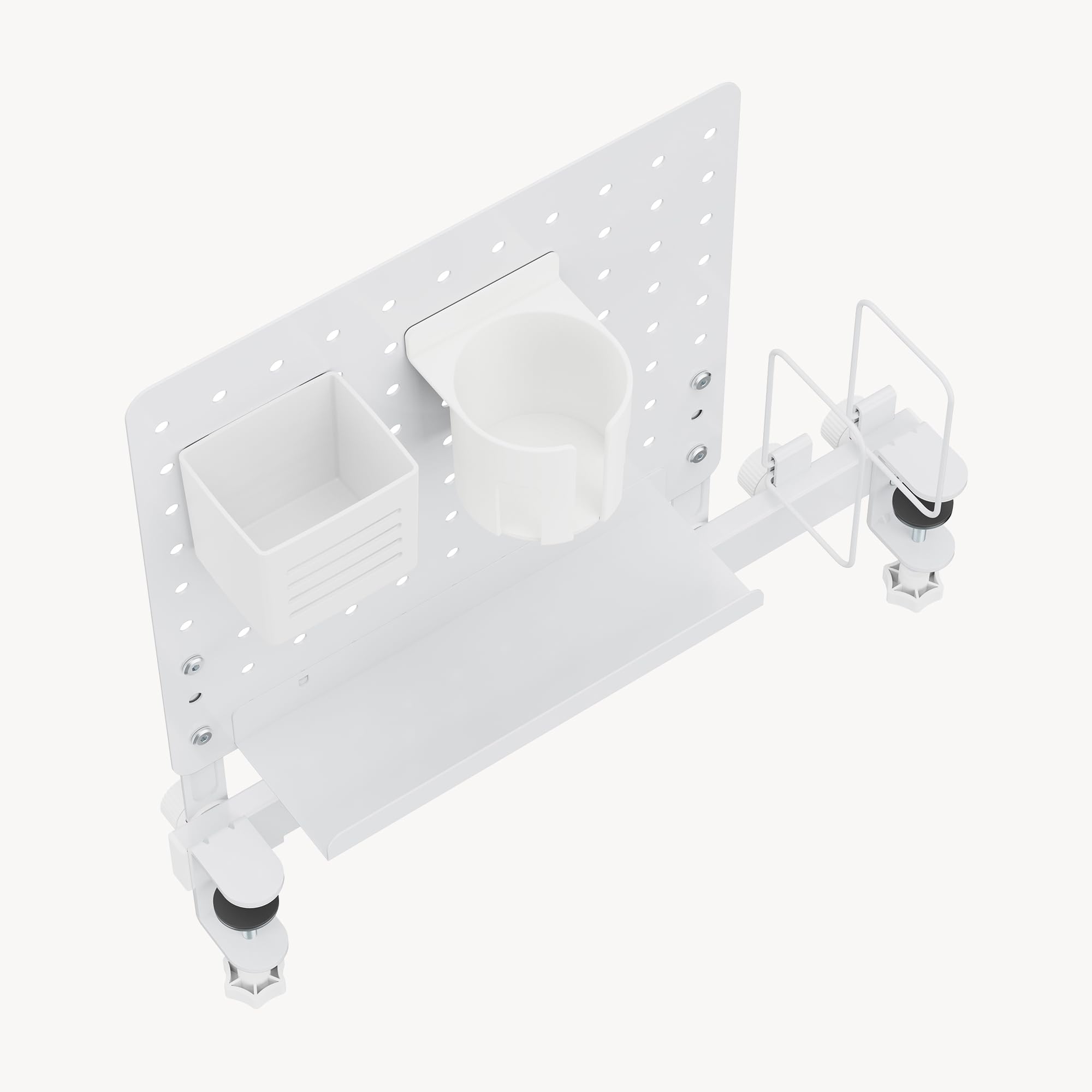 [en.casa] Organizzatore da Scrivania con Morsetti Pannello Forato Organizer Pegboard con Ripiano Flessibile Supporto Libri Porta Bicchieri Penne 50x50 cm per Cameretta Studio Ufficio - Bianco