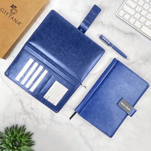 Image of Giftana Personalized Notebook Diary with Pen Gift Set for Men and Women, 2 in 1 Customized Office Diaries A5 Size Notebook, Diwali Gifts, Personalised New Year Corporate Gifts for Employees (Blue 2)