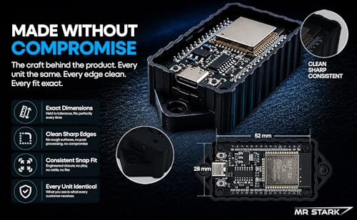 Caja premium para ESP32, paquete de 2 unidades, moldeada por inyección, con passthrough (negro) | Ranuras de ventilación, orejas de montaje, tapa de cierre por presión, material PC-ABS, compatible con tarjetas ESP-WROOM-32 de 30 pines miniatura 2