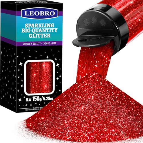 LEOBRO Red Glitter 1/40 Craft Glitter for Resin Crafts Nail Body DIY Arts and Crafts 0.64 MM