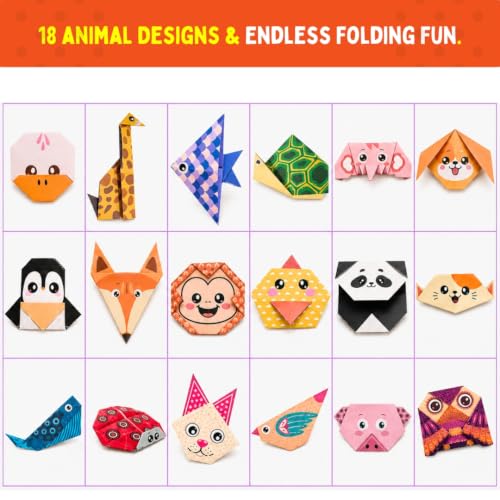 Image of PepPlay 108 Origami Paper Craft Kit for Kids 3-12 Years | 18 Animal Designs, 200+ Stickers, Booklet + QR Video Tutorials | 4-Level Guided Folding, Numbered Lines | Birthday Return Gift