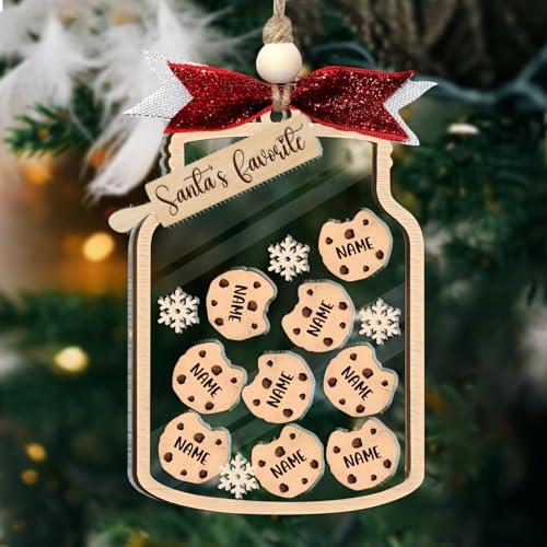 Personalized Christmas Ornament with Names – Santa’s Favorite Cookie Jar – Custom Name Family Christmas Ornament for Tree – Gift for Grandkids, Parents, Grandparents – DIY Christmas Decoration