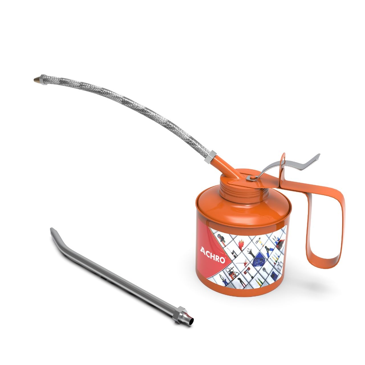 ACHRO Oil Can 1/2 Pint for Car and Bike, Lever Type Pump Body with 16 cm Nozzle (238ml, Fix And Flexible Spout).