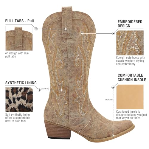 image for HISEA Rollda Cowboy Boots for Women, Cowgirl Boots, Comfortable Wester