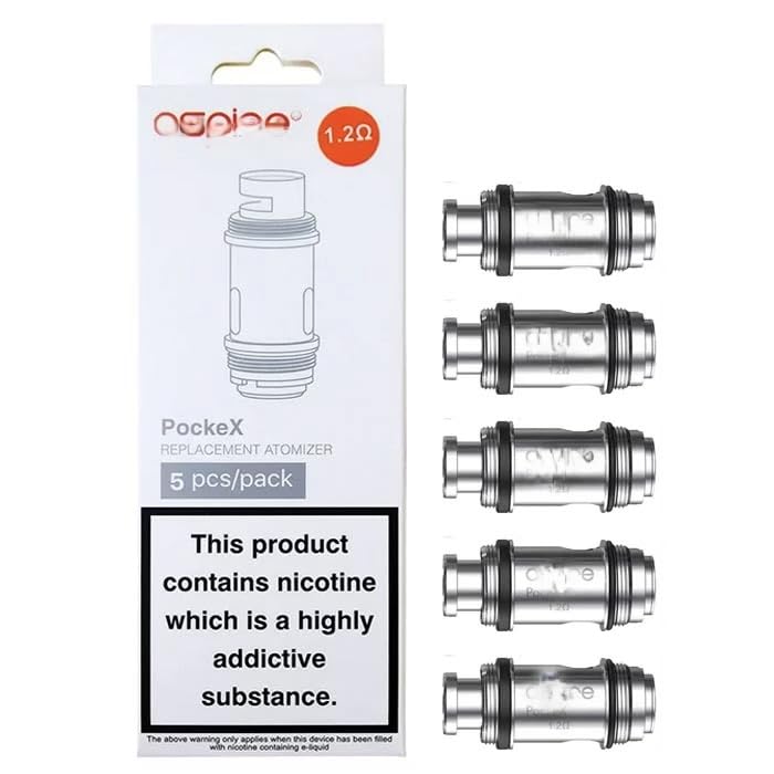 PockeX Coils 1.2 Ohm Replacement Coil Genuine Atomizer Heads for Aspire PockeX AIO Kit Stainless Steel MTL Vape Coils - (Pack of 5) No Nicotine.