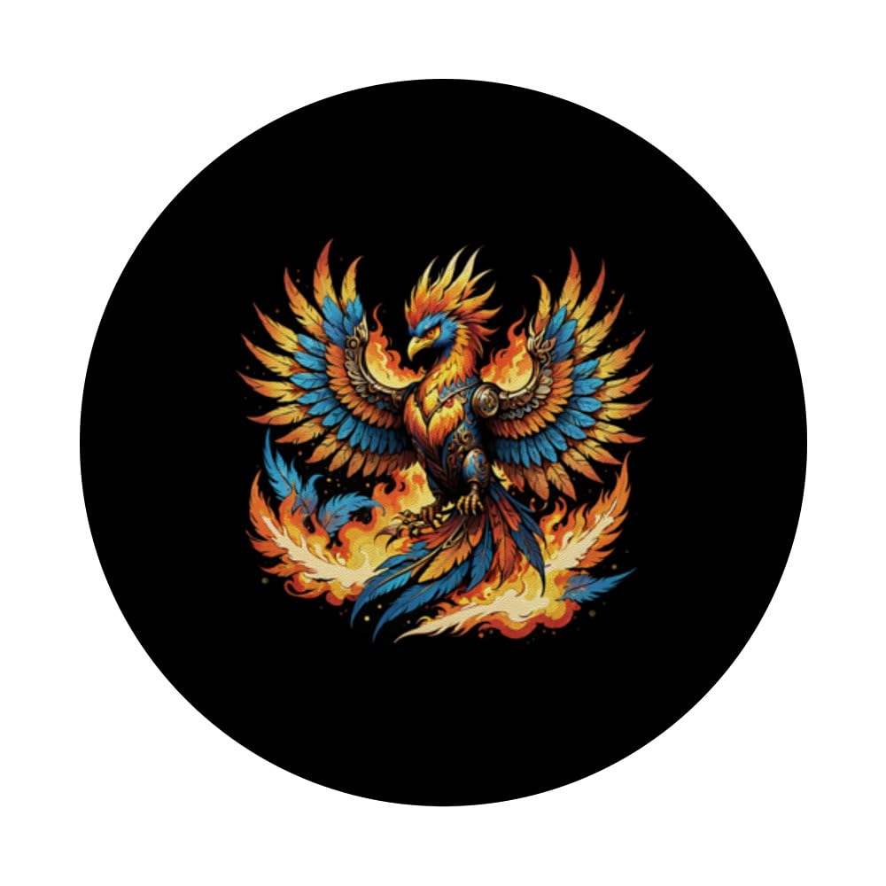 Illustrated Vintage Steampunk Flaming Phoenix Rising PopSockets Swappable PopGrip, Black - Image 3