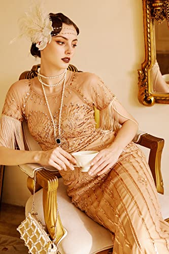 BABEYOND 1920s Women Prom Dress – Long Sequin Rhinestone Dress Mermaid Evening Gown with Fringe Sleeves4